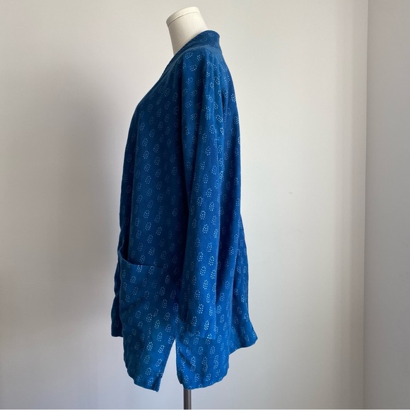 XL Eileen Fisher Kimono Jacket Block Printed Denim Organic Cotton - Picture 6 of 14
